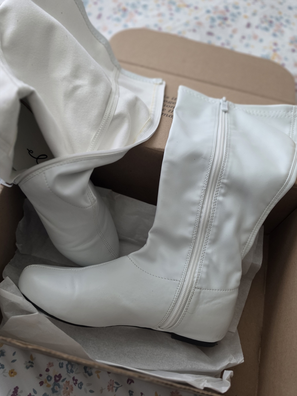 Ellie White Mid-Calf Side Zip Boots